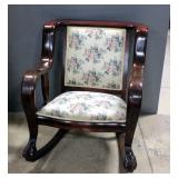 Large Upholstered Claw-Foot Rocking Chair, 34"H x 30"W x 35"D