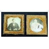 Daguerreotypes, Man And Woman In Formal Clothes In Gold And Leather Frames