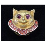 10K Gold Katz Drug Co 10 Year Service Pin With Ruby Eyes