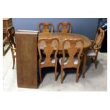 Dining Table, 29"H x 66"L x 43"D,With Two Leaves,16"W Each And 6 Upholstered Chairs