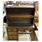 Four Drawer Student Desk With Top Shelves With Study Light Under Shelf, 62"H x 44"W x 18"D