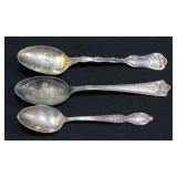 Sterling Silver Souvenir Spoons, Court House Palmyra, Rob Morris Session And Public School Shelbyvil