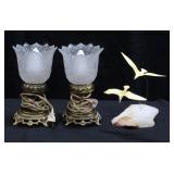 Touchier Style Dresser Lamps 8"H, Qty 2 And Marvin Wernick Co Handcrafted Seagull Sculpture