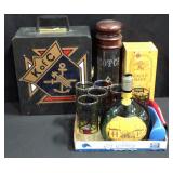 Knights Of Columbus Portable Bar Ware Set,Scotch Dispenser, Falstaff Beer Glasses (6), And More