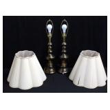 Brass Style Table Lamps, 28"H, With Shades, Qty 2