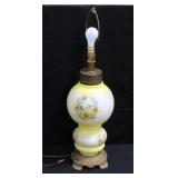 Parlor Style Yellow Floral Glass Lamp, 1972, 30"H