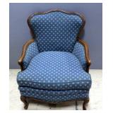 Low Backed Upholstered Parlor Chair With Wood Accents, 33"H x 27"W x 30"D