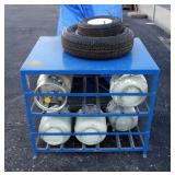 Propane Cage With 5 Propane Bottles, Trailer Tire And Car Tire