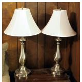 Matching Table Lamps With Antique Brass Finish, Qty 2, 31" Tall