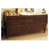 Bassett Solid Wood 9 Drawer Dresser With Mirror, 76" x 64" x 18"