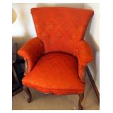 Antique Rolled Arm Parlor Chair With Wood Trim