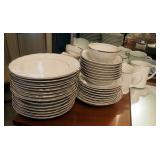 Harmony House Fine China, Silver Sonata 8 Place Setting Including Plates, Saucers, Cups, Platters, S