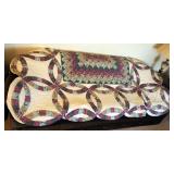 Hand Pieced And Hand Quilted Wedding Ring And Diamond Rectangle Center Quilt, 86" x 85"