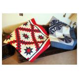 Hand Pieced And Machine Quilted Red, White & Blue Star Quilt 96" x 84" And Hand Pieced And Machine Q