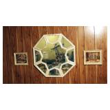 Contemporary Octagonal Mirror 32.5" x 32.5"And Frames Nautical Prints 10" x 12", Qty 2