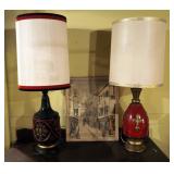Vintage Ceramic Painted Table Lamps, 36" Tall And Framed Print Qty. 3