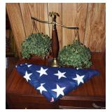 Scale Of Justice And US Military Remembrance Flag