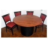 Round Pedestal Diner Table 30"H x 47.5"W With Upholstered Dining Chairs Qty. 4