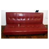 Tufted Red Pleather Futon, 32"H x 69"W x 45"D