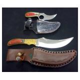Chipaway Cutlery Engraved Hunting Knife 6" Blade With Leather Sheath And Gutting Knife 3" Blade With