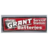 Grant Batteries Service Station Metal And Enamel Sign 13" x 39"