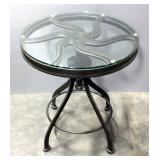 Steampunk/Industrial Heavy Metal and Glass Adjustable Table, 24"D, Very Heavy