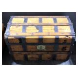 Antique Curved Top Wood Trunk, 18"H x 32"W x 18"D