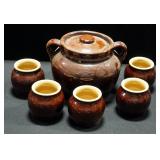 Brown Bean Pot And 5 Small Pots