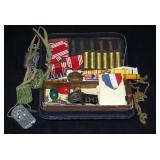 Military Memorabilia, Includes Dog Tags, Ribbon Bars, Good Conduct Medal, and More in Zippered Leath