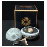 Fossil Star Wars Death Star Watch Set Gold LE With Lapel Pin Li-1569 In Death Star Case, Unused Fossil Star Wars Death Star Watch Set Gold LE With Lapel Pin Li-1569 In Death Star Case, Unused