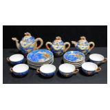 Moriage Dragonware Tea Set With Lithopane Images In The Tea Cups. 6 Tea Cups, 6 Saucers 5.5" Dia., 6