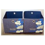 Mickey Mouse Cloth Covered Plastic Totes (2) 13.5"W x 10.5"H x 12.5"D