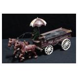 Cast-Iron Fresh Vegetables Horse-Drawn Wagon With Driver And Shade Umbrella