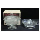 Indiana Glass Oblong Candy Box With Cover In Original Box And Glass Juicer Indiana Glass Oblong Candy Box With Cover In Original Box And Glass Juicer