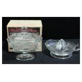 Indiana Glass Oblong Candy Box With Cover In Original Box And Glass Juicer