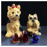 Dog Bank, Dog Figurine And Set of Titan Art Glass Colored Birds