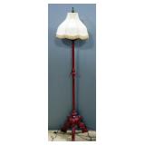 Floor Lamp With Fringed Cloth Covered Lampshade 64"H, Powers On Floor Lamp With Fringed Cloth Covered Lampshade 64"H, Powers On
