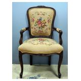 Needlepoint Upholstered Chair, Floral Pattern 23"W x 37.5"H x 19.5"D Needlepoint Upholstered Chair, Floral Pattern 23"W x 37.5"H x 19.5"D