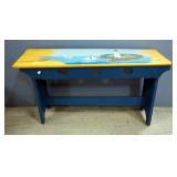 Decorative Painted Bench With Lighthouse And Harbor Scene 33.75"W x 18"H x 10.25"D