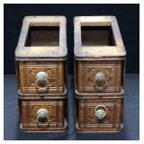 Sewing Drawers, 2 Sets Of 2 Drawers Each In Stands, Carved Floral Design and Metal Ring Pulls With S Sewing Drawers, 2 Sets Of 2 Drawers Each In Stands, Carved Floral Design and Metal Ring Pulls With S