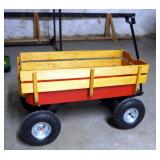 Metal Childs Wagon With Wood Sideboards And Pneumatic Tires