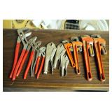 Channel Locks, Pipe Wrenches And Vise Grips, Total Qty 11