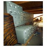 Metal Index Card Bins, 18 Drawers In Each, 11" x 34" x 18", Qty 6 And Metal Card Cabinets With 8 Dra
