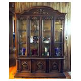 Mid Century, Glass Front, Lighted China Cabinet With Storage Below, One Piece, 82" x 58" x 17"