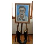 Framed Portraits On Painters Easel With Aigle French Leather Riding Boots Size 10-6-S