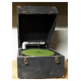 Silver Tone Portable Manual Phonograph With Crank