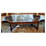 Weiman Solid Wood Beveled Glass Top Coffee Table, 16" x 58" x 24"