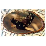 Battery Powered American Eagle Raw Wood Wall Clock, 10" x 17" And Plaque