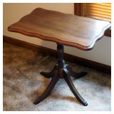 Antique Solid Wood Pedestal Table With Brass Claw Feet, 20" x 22" x 14"