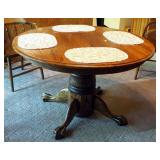 Solid Oak Ball And Claw Round Pedestal Table Made In California With Leaf, 30" x 48" With 24" Lea